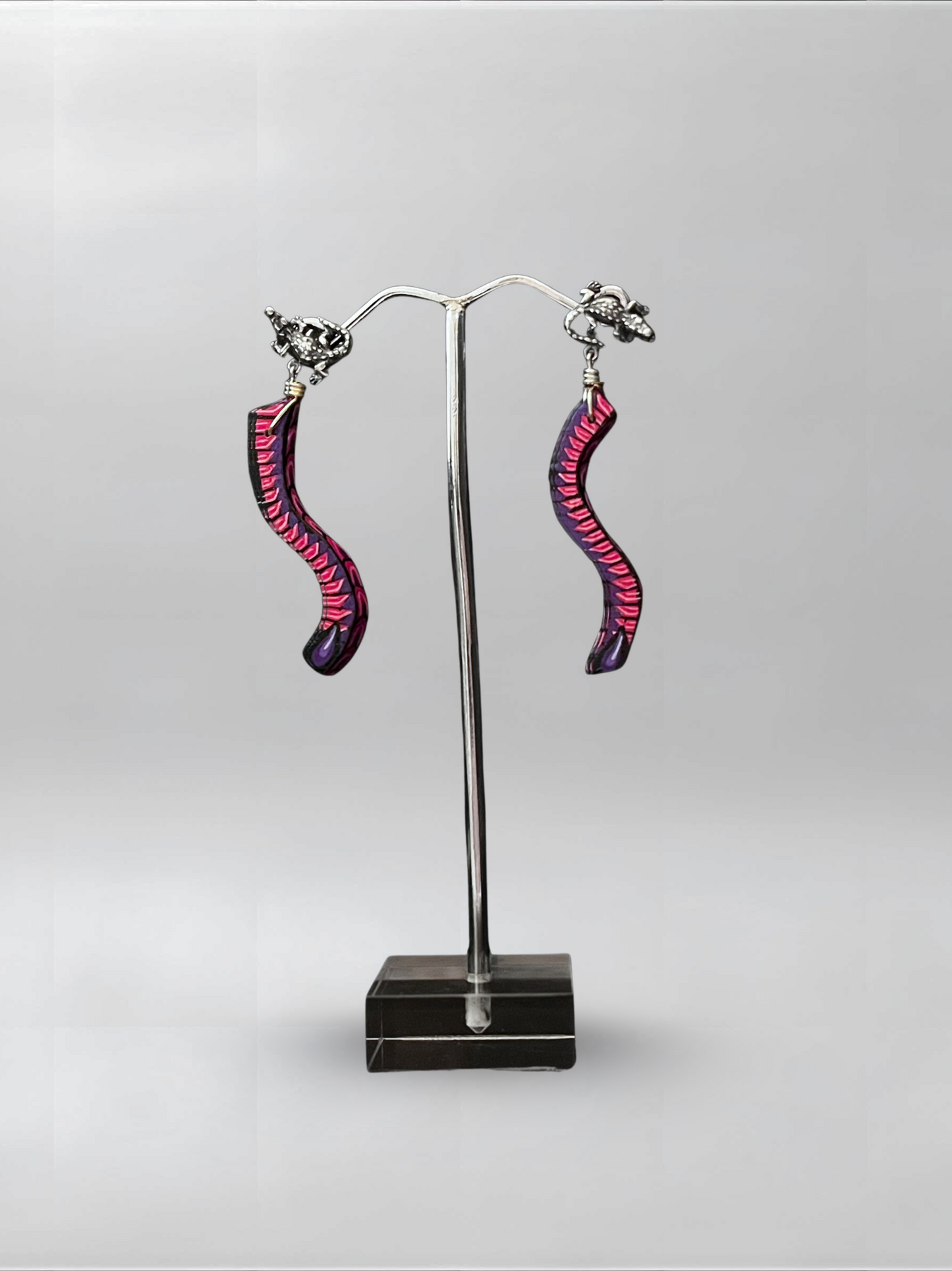 Alligator Pink Purple Slender Earrings