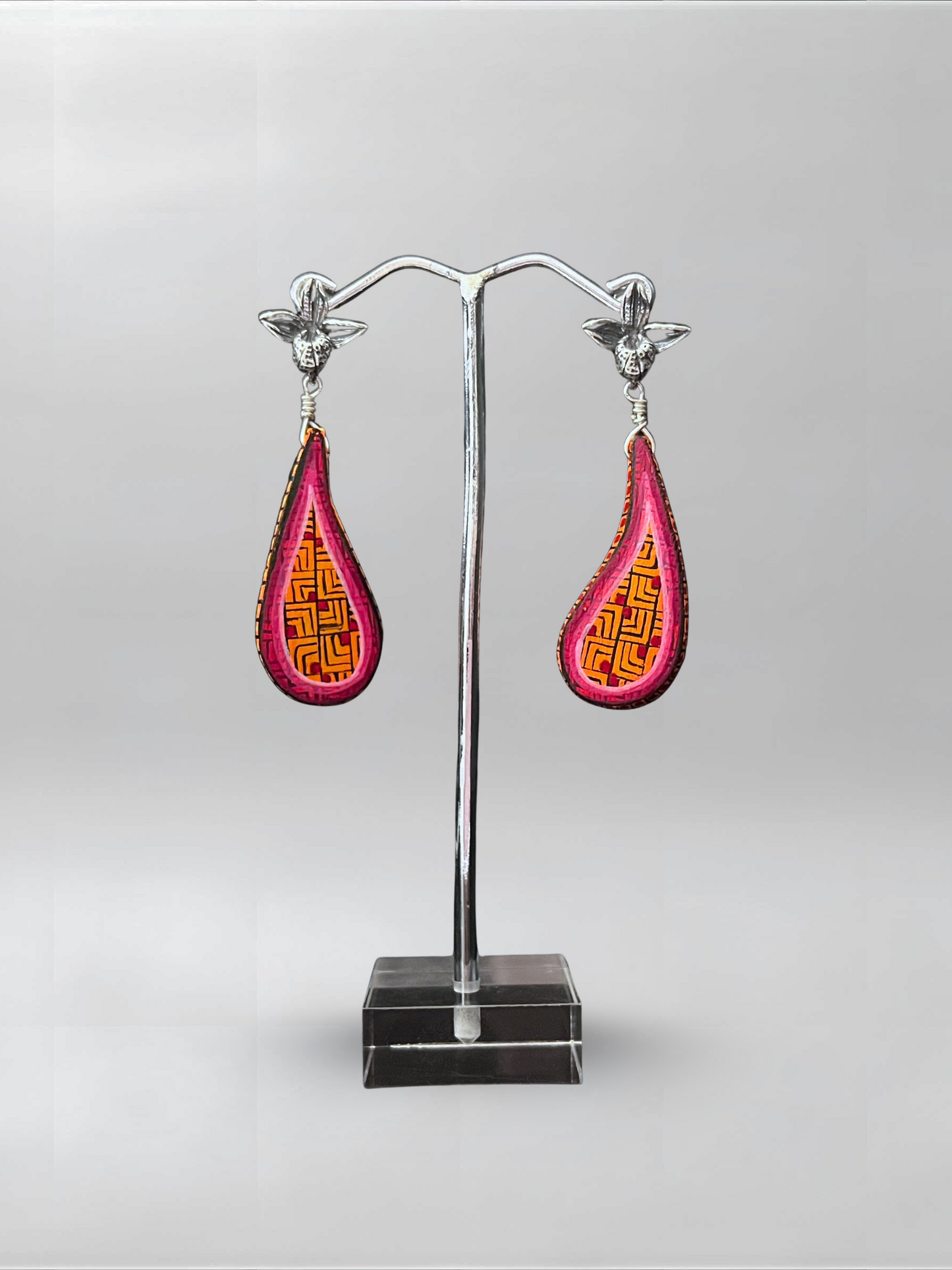 Floral Pink Orange Curved Earrings - Xhuba Gallery