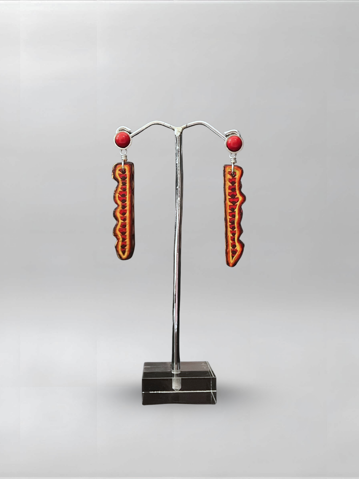 Coral Stone Red Slender Earrings