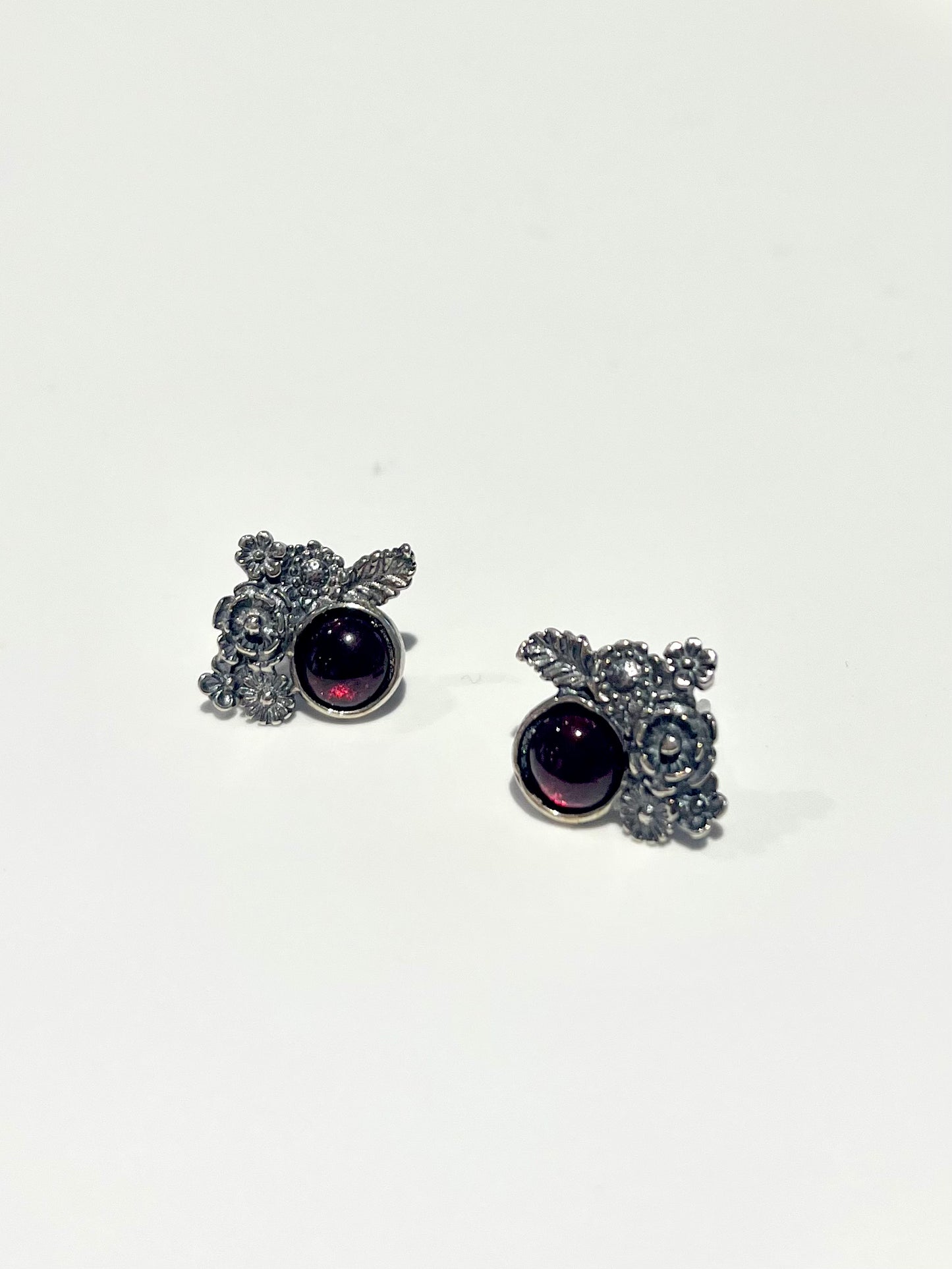 Garnet Flower Studs