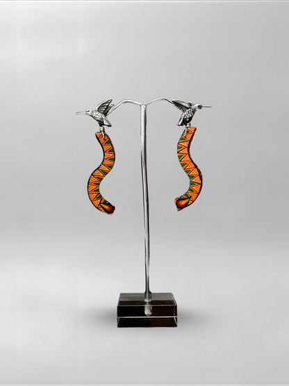 Hummingbird Orange Slender Earrings - Xhuba Gallery 