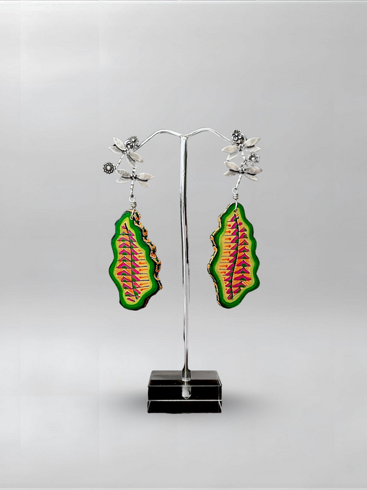 Dragonfly Green Yellow Abstract Earrings