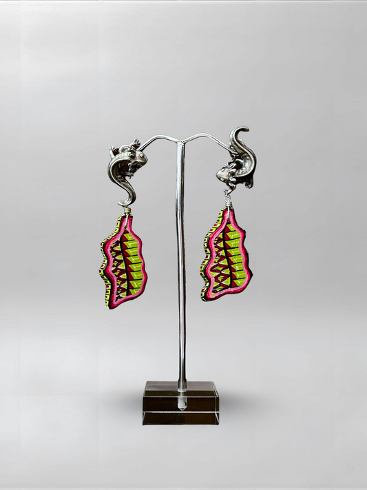Axolotl Pink Green Abstract Earrings