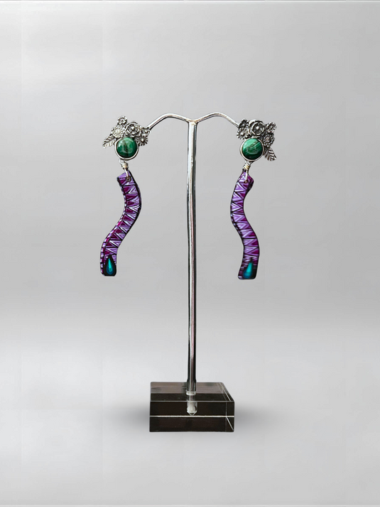 Malachite Stone Purple Slender Earrings