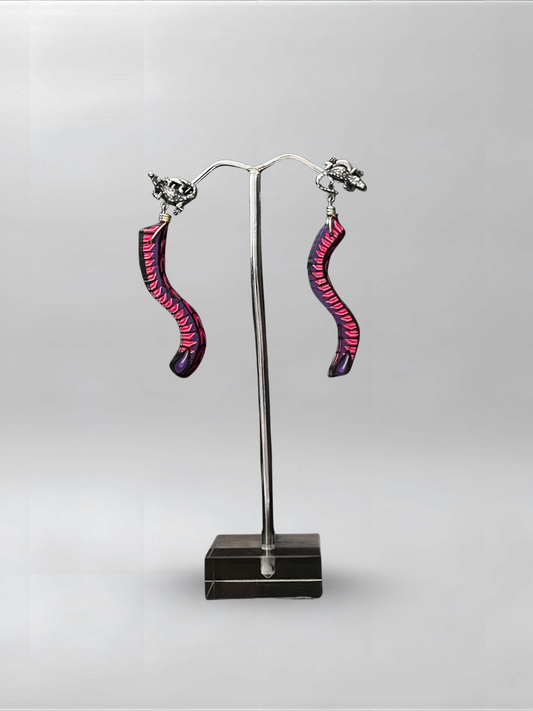 Alligator Pink Purple Slender Earrings