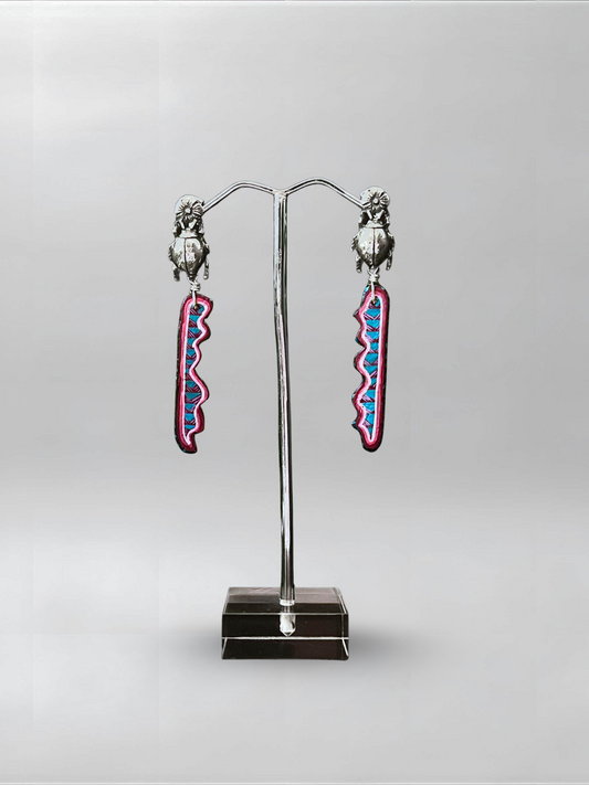Beetle Blue Pink Slender Earrings