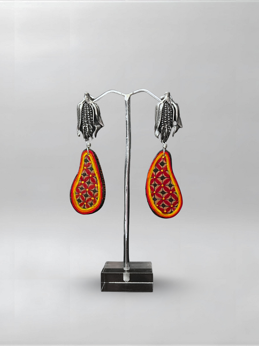 Corn Red Curved Earrings