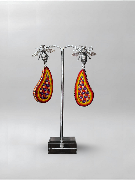 Honeybee Red Purple Curved Earrings