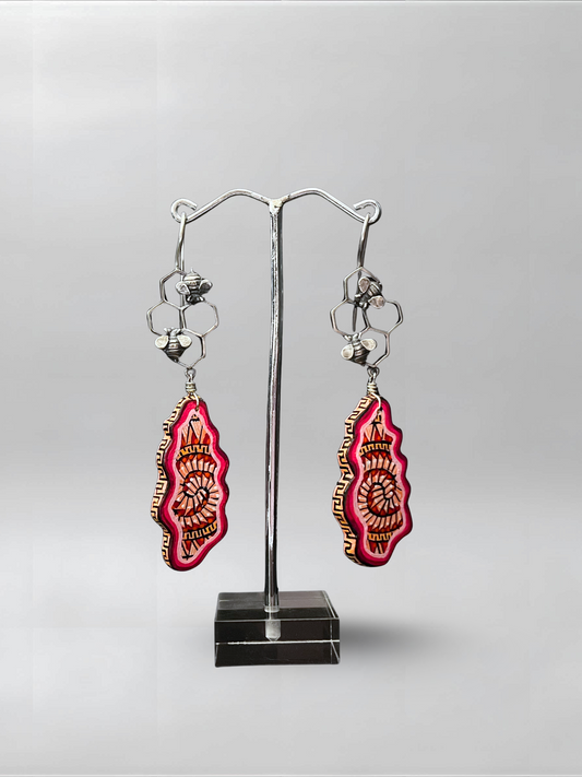Honeycomb Pink Abstract Earrings