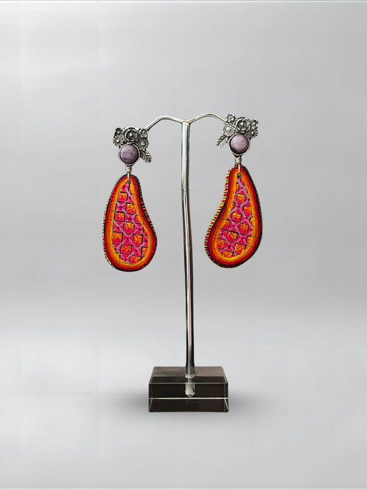 Amethyst Orange Pink Curved Earrings