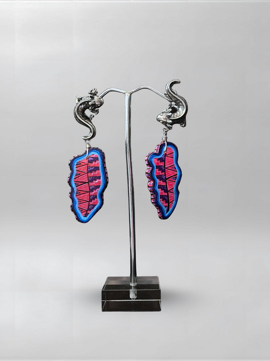 Axolotl Blue Pink Abstract Earrings