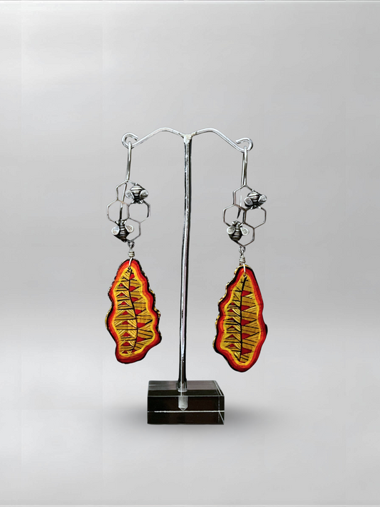 Honeycomb Orange Abstract Earrings