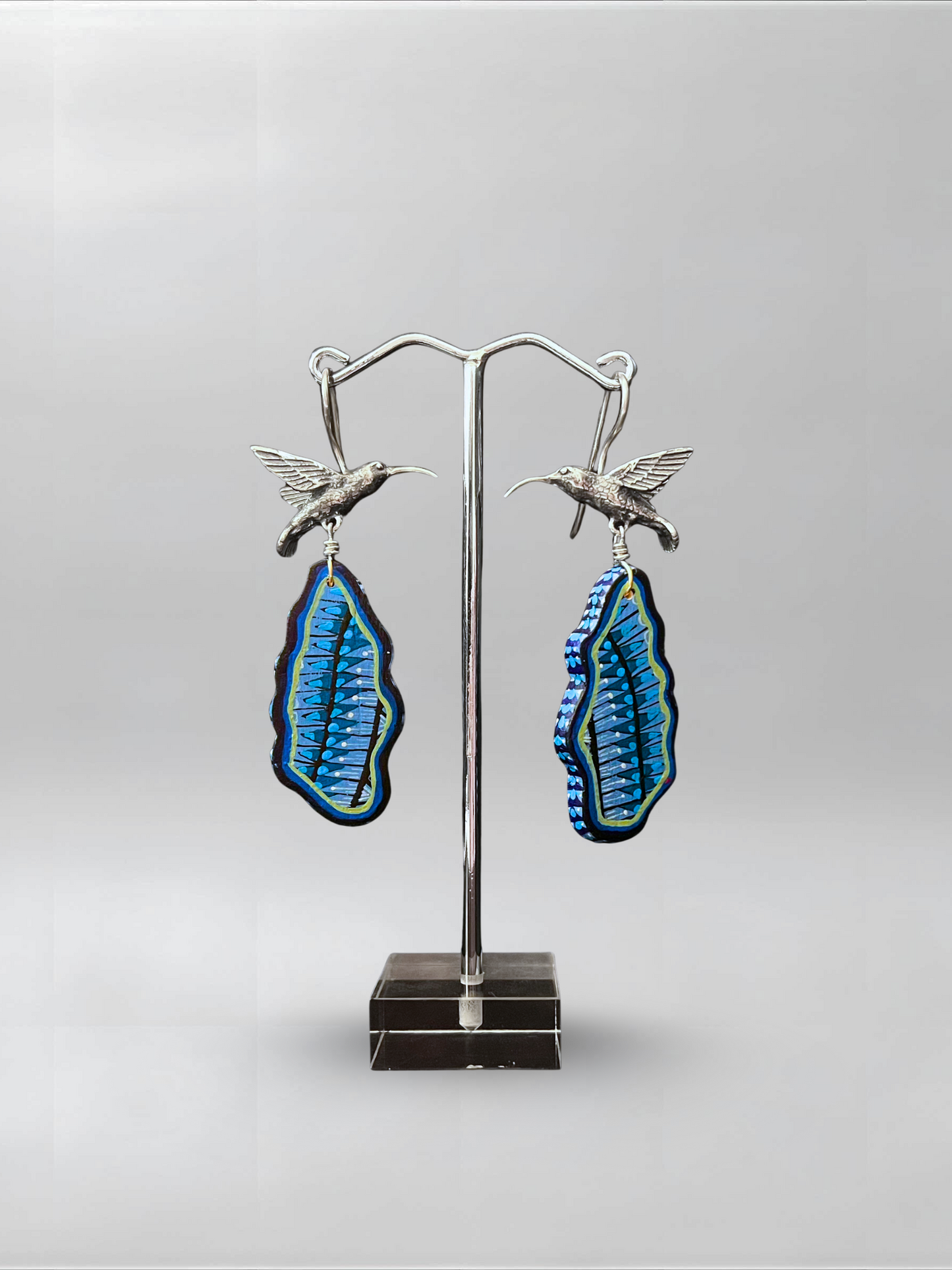 Hummingbird Blue Abstract Earrings