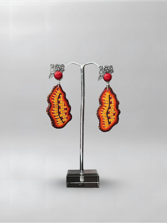 Coral Stone Orange Abstract Earrings