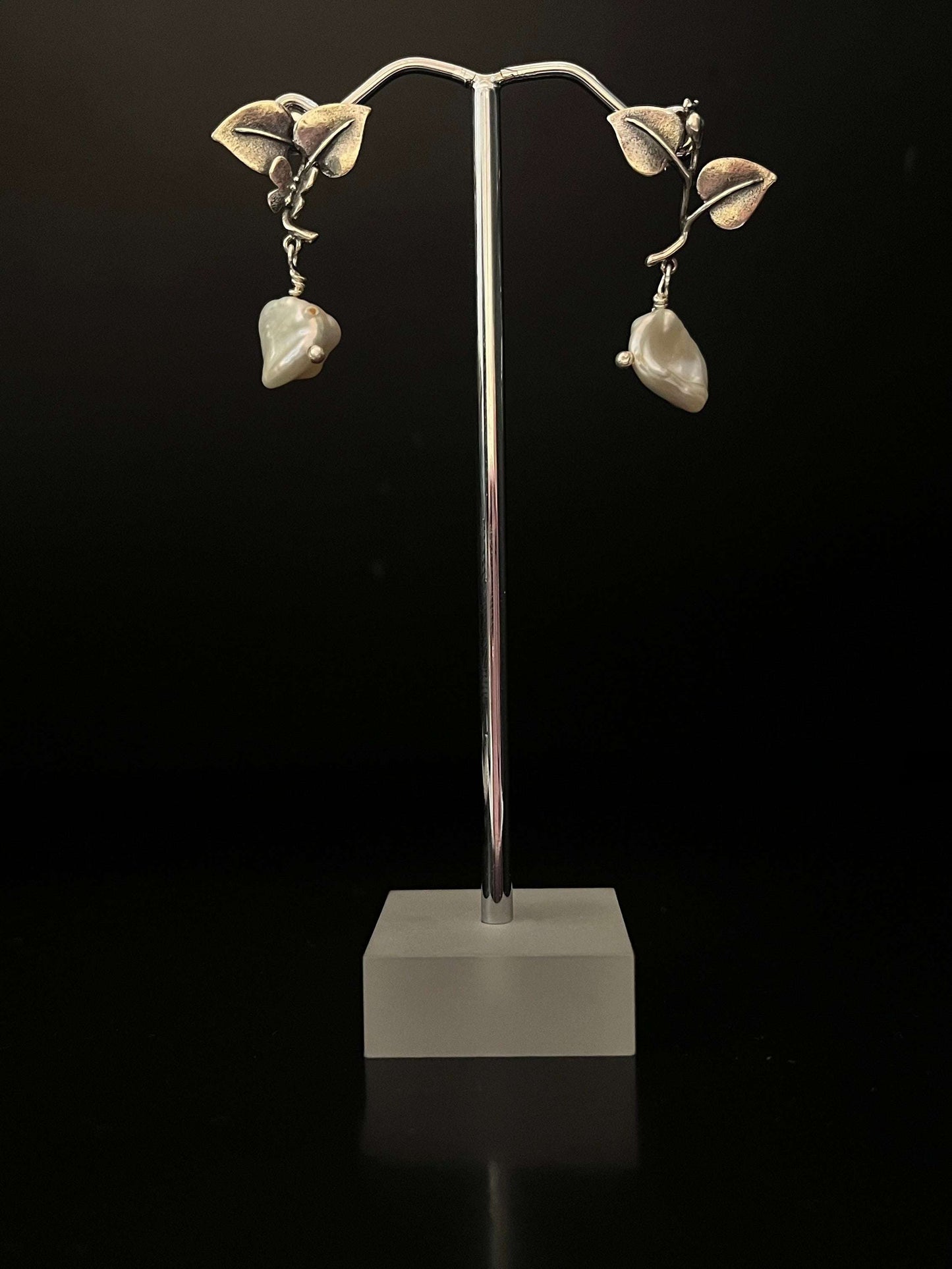 Organic Pearl Leaf Earrings
