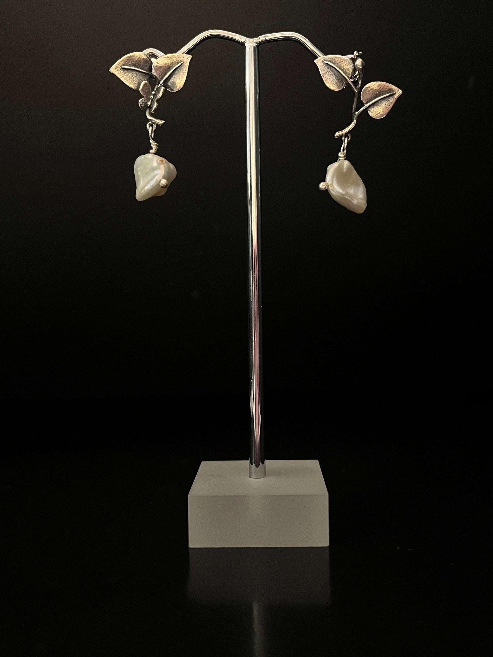 Organic Pearl Leaf Earrings
