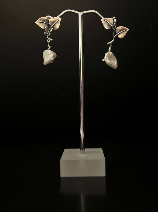 Organic Pearl Leaf Earrings