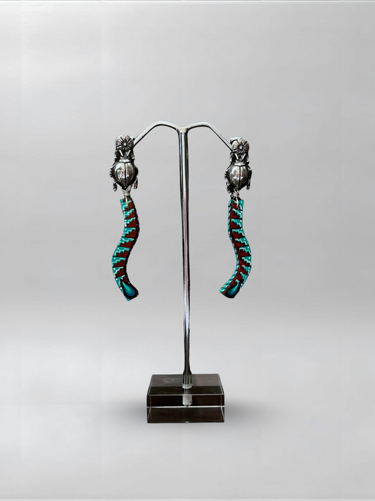 Beetle Teal Slender Earrings