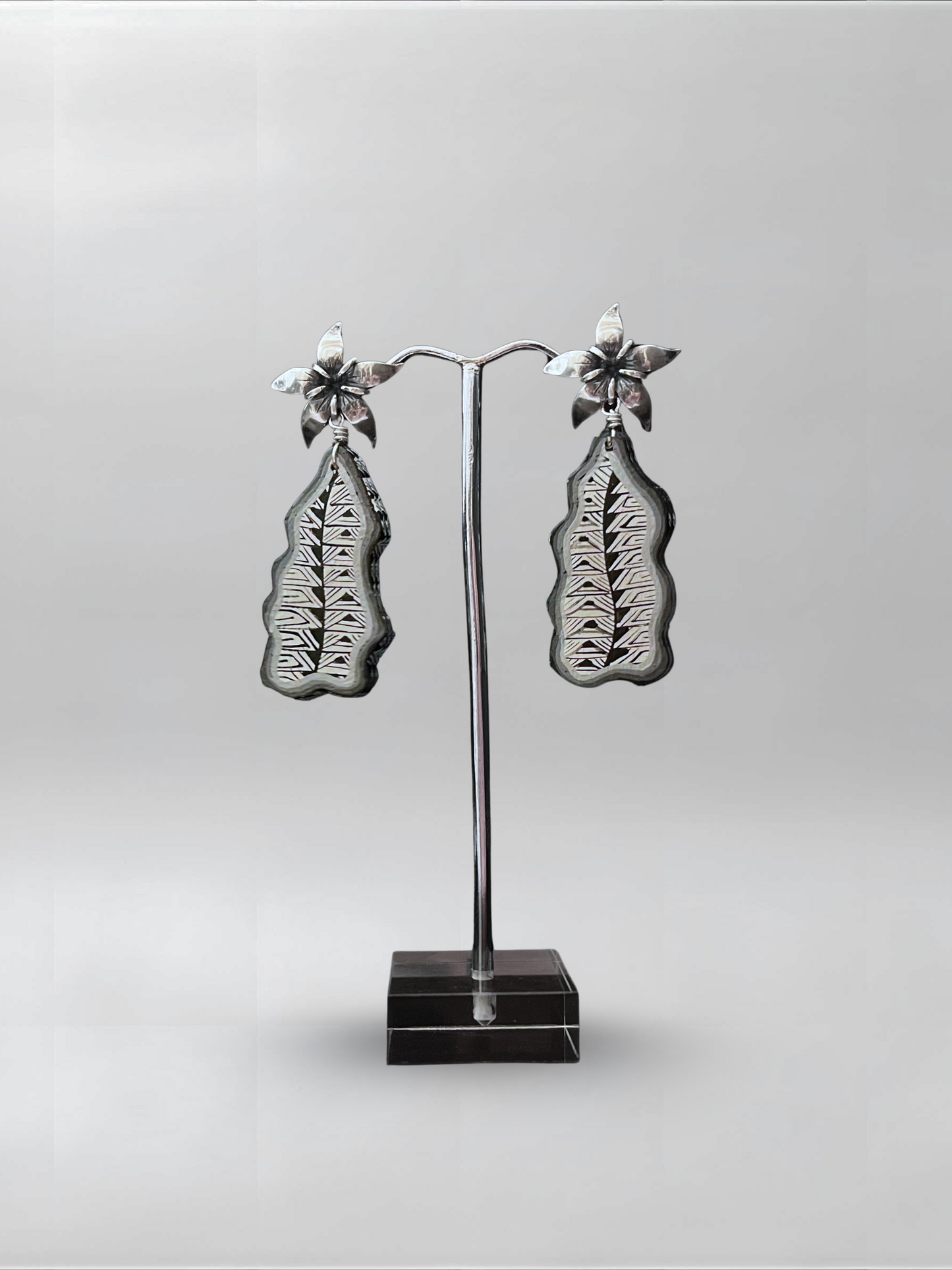 Flower Black White Abstract Earrings