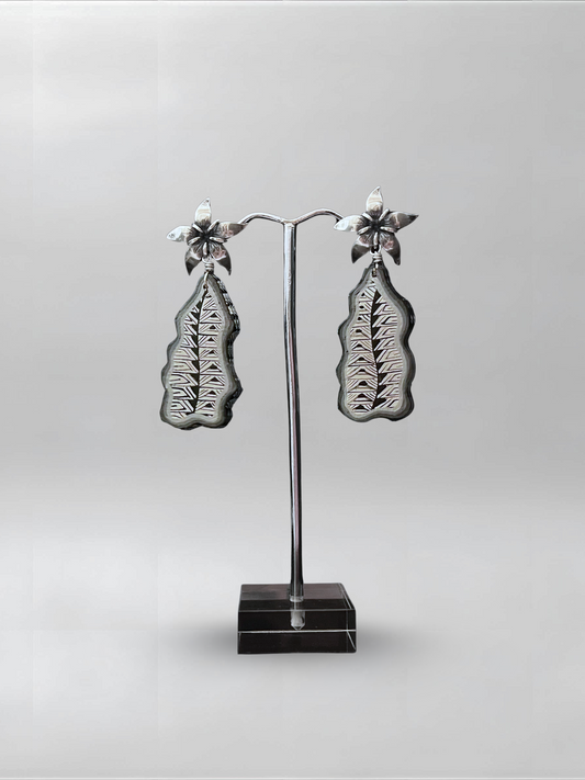 Flower Black White Abstract Earrings