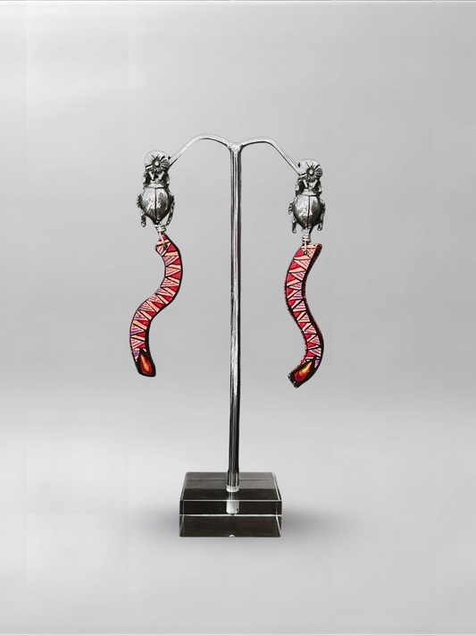 Beetle Red Slender Earrings