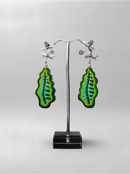 Dragonfly Green Abstract Earrings